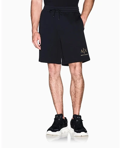 A|X Armani Exchange Men's Black And Gold Bonded Cotton Short