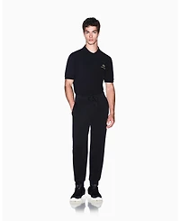 A|X Armani Exchange Men's Black And Gold Short Sleeves Pique Polo Shirt