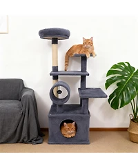 Gymax 48'' Tall Cat Tree With Large Condo Padded Top Perch Jute Scratching Post Tunnel