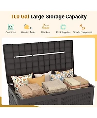 Gouun 100 Gallon Resin Outdoor Deck Box and Storage Bench with Rattan Texture