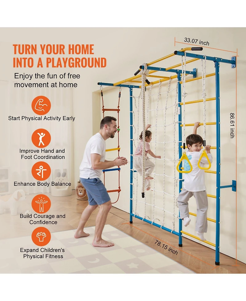 Vevor Wall Gym for Kids 7 in 1 Steel Indoor Kids Gym for Exercise Climbing Toys