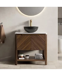 Sillysis 30" Modern Bathroom Vanity with Vessel Sink, Sintered Stone Countertop, Soft Close Solid Wood 3D Doors, Open Shelf Storage