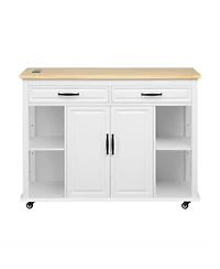 Streamdale Furniture 47'' Kitchen Island with Extendable Dining Table Storage and Power Outlet