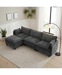 Streamdale Furniture Modern Chenille 3-Seat Sofa with Ottoman Usb Ports and Side Pockets