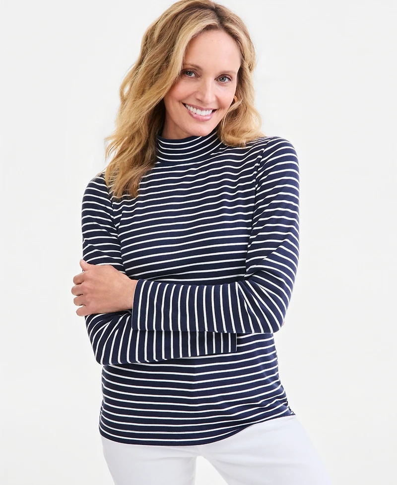 Style & Co Petite Mock Neck Long-Sleeve Stripe Top, Macy's Exclusive
