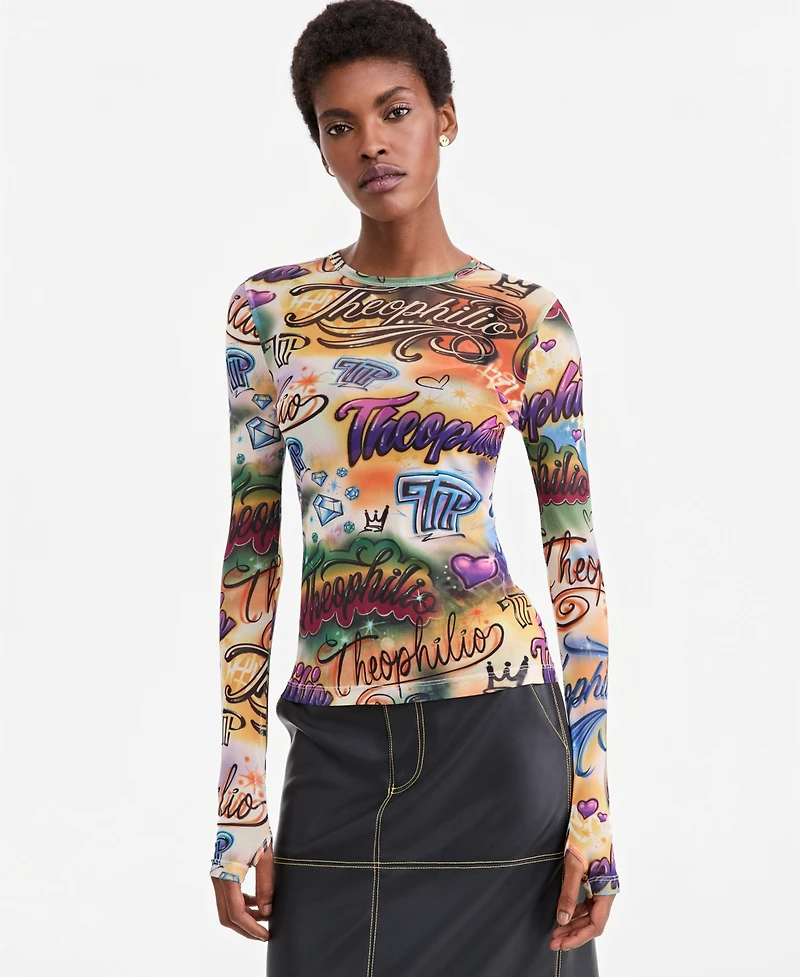 Theophilio X Macy's Women's Sheer-Mesh Long-Sleeve Top, Exclusive