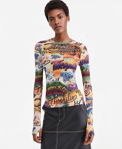 Theophilio X Macy's Women's Sheer-Mesh Long-Sleeve Top, Exclusive