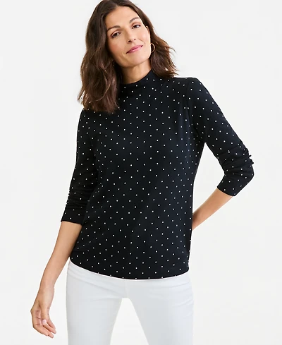 Style & Co Petite Micro Polka Dot Mock Neck Long-Sleeve Top, Macy's Exclusive