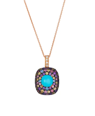 Le Vian Robin's Egg Blue Turquoise Cushion Cut Multi-Gemstone (2.47 ct. t.w.) & Nude Diamond (1/20 ct. t.w.) Pendant Necklace in 14k Strawberry Gold