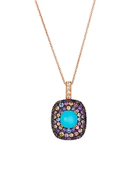 Le Vian Robin's Egg Blue Turquoise Cushion Cut Multi-Gemstone (2.47 ct. t.w.) & Nude Diamond (1/20 ct. t.w.) Pendant Necklace in 14k Strawberry Gold