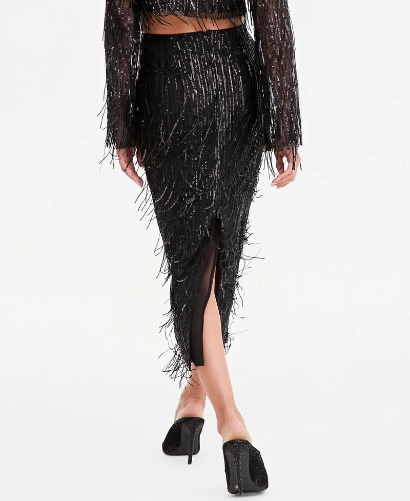 Lapointe X Macy's Women's High-Waisted Midi Sequin Fringe Skirt, Exclusive