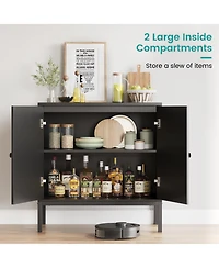 homfan Sideboard Buffet Cabinet Set of 2, Rattan-Style Storage Cabinets with Adjustable Shelves, for Dining Room, Kitchen and Living Room