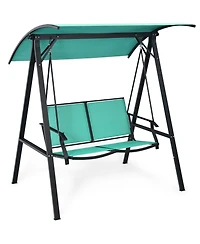 Outdoor 2-Seat Swing Loveseat with Canopy Hanging Swing Beige