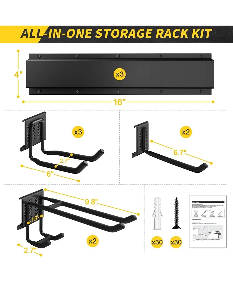 Xdovet Garden Tool Organizer Wall Mount Rack System with Adjustable Hooks
