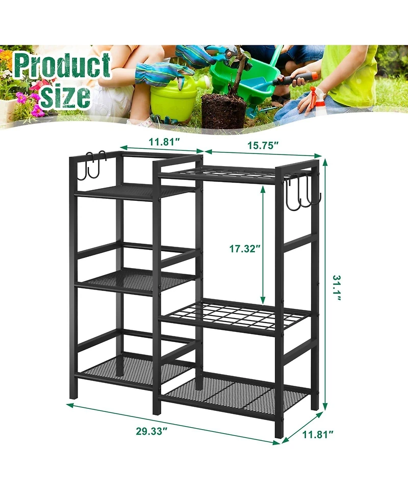 Xdovet Garden Tool Organizer 3 Tier Rack 35 Slots Heavy Duty Hooks Shed