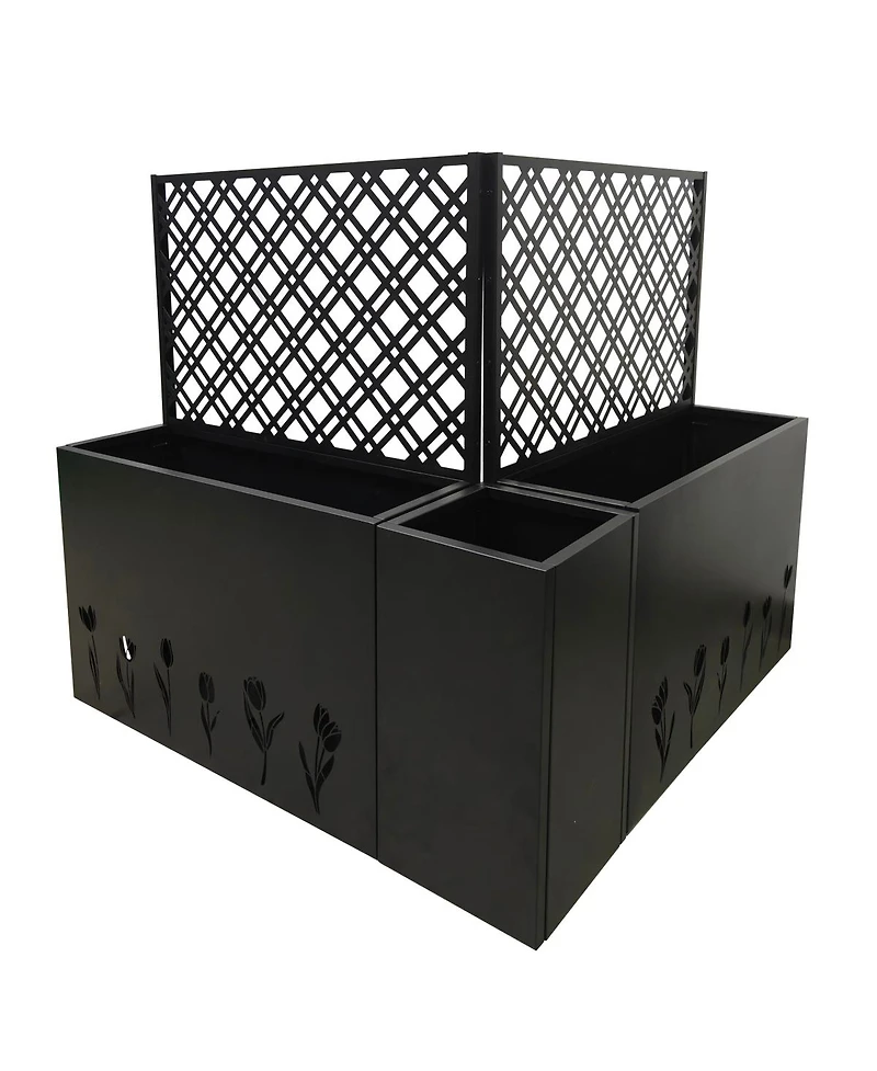 Streamdale Furniture Metal Planter-Trellis Combo (Set of 3) - Raised Garden Bed and Privacy Screen