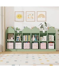 homfan Kids Castle Cube Toy Storage Organizer, Wooden 6 Cubby Bookshelf with Anti Tip Device for Playroom or Bedroom