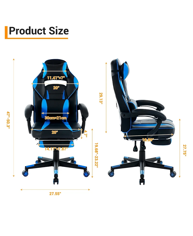 homfan 25.6D x 26.8W x 46.3H in Pu Leather Gaming Chair High Back Ergonomic, Racing Style Computer Desk Chair for Home Office Bedroom