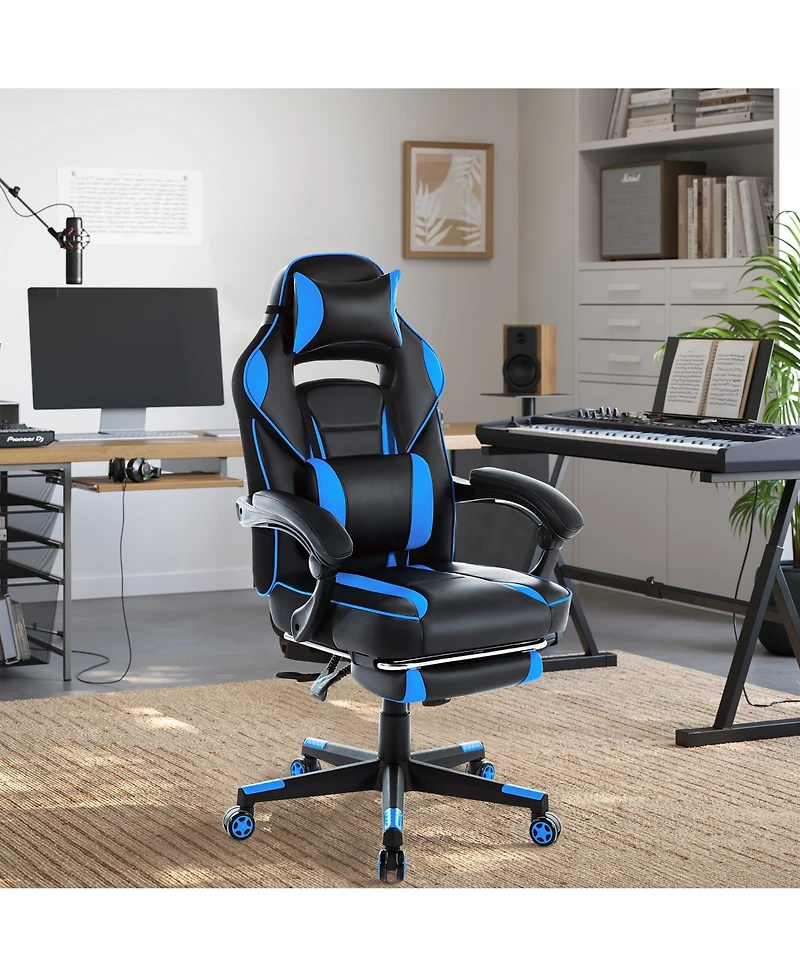 homfan 25.6D x 26.8W x 46.3H in Pu Leather Gaming Chair High Back Ergonomic, Racing Style Computer Desk Chair for Home Office Bedroom