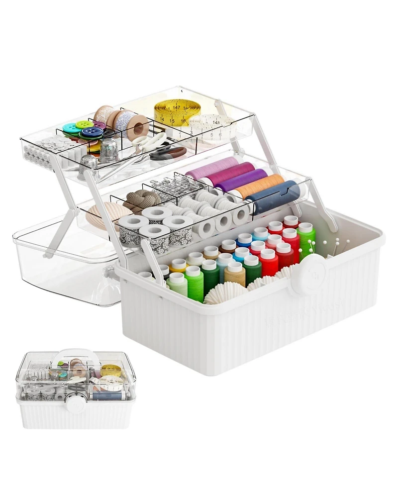 Xdovet Plastic Craft Box 3-Layer Multipurpose Organizer