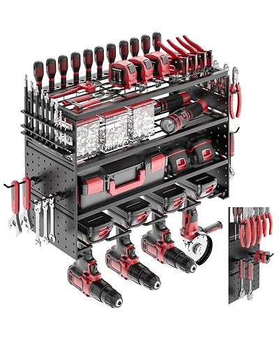 Xdovet Power Tool Organizer Wall Mount Metal Rack Cordless Holder Hooks Garage Workshop Pegboard Storage