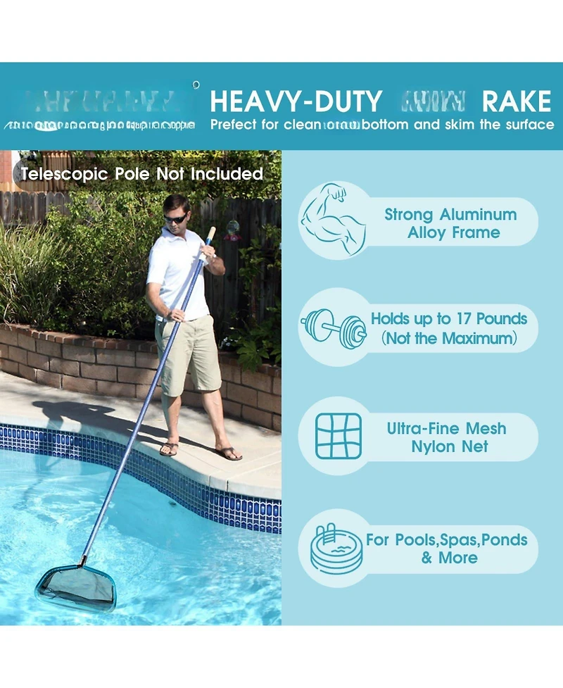 Xdovet Pool Skimmer Net Aluminum Frame Nylon Mesh Rake