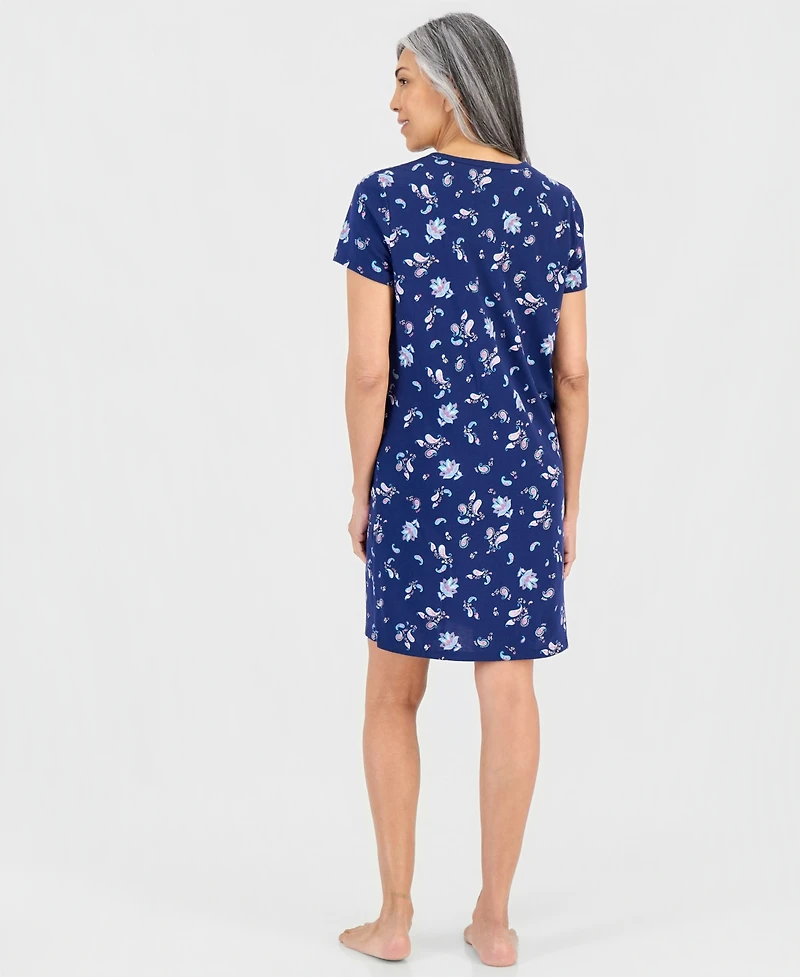 Charter Club Women's Cotton Printed Henley Sleepshirt, Created for Macy's