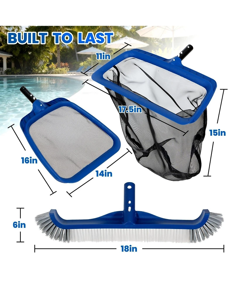 Xdovet Pool Skimmer Brush Net Kit Inground Above Ground Pole Compatible