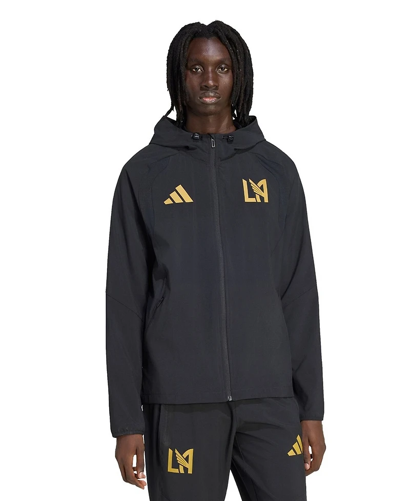 Adidas Men's Black Lafc Tiro Travel Full-Zip Hooded Windbreaker