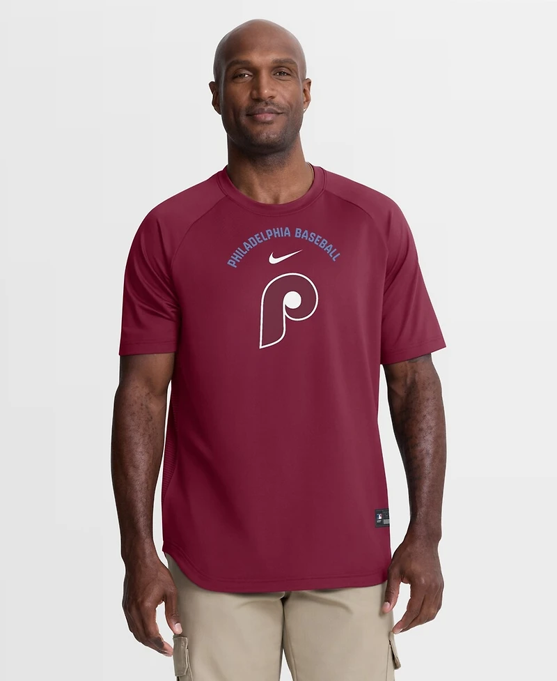 Nike Men's Burgundy Philadelphia Phillies Authentic Collection Batting Practice Pre-Game Raglan Dri-fit T-Shirt