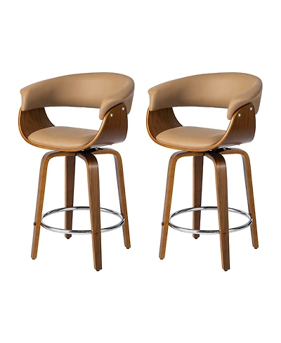 Glitzhome Mid-century Modern Leatherette Swivel Counter Stool, Set of 2