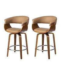 Glitzhome Mid-century Modern Leatherette Swivel Counter Stool, Set of 2