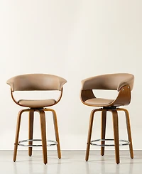 Glitzhome Mid-century Modern Leatherette Swivel Counter Stool, Set of 2