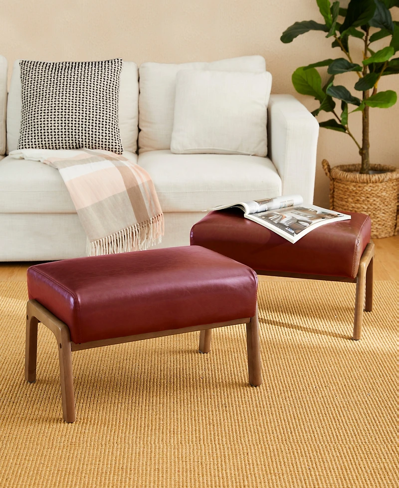 Glitzhome Mid-century Modern Leatherette Accent Stool, Set of 2