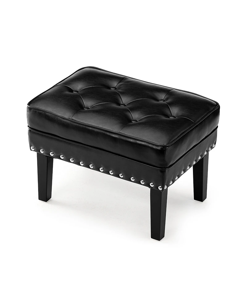 Glitzhome Mid-century Modern Leatherette Button-tufted Accent Stool, Set of 2