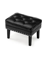 Glitzhome Mid-century Modern Leatherette Button-tufted Accent Stool, Set of 2