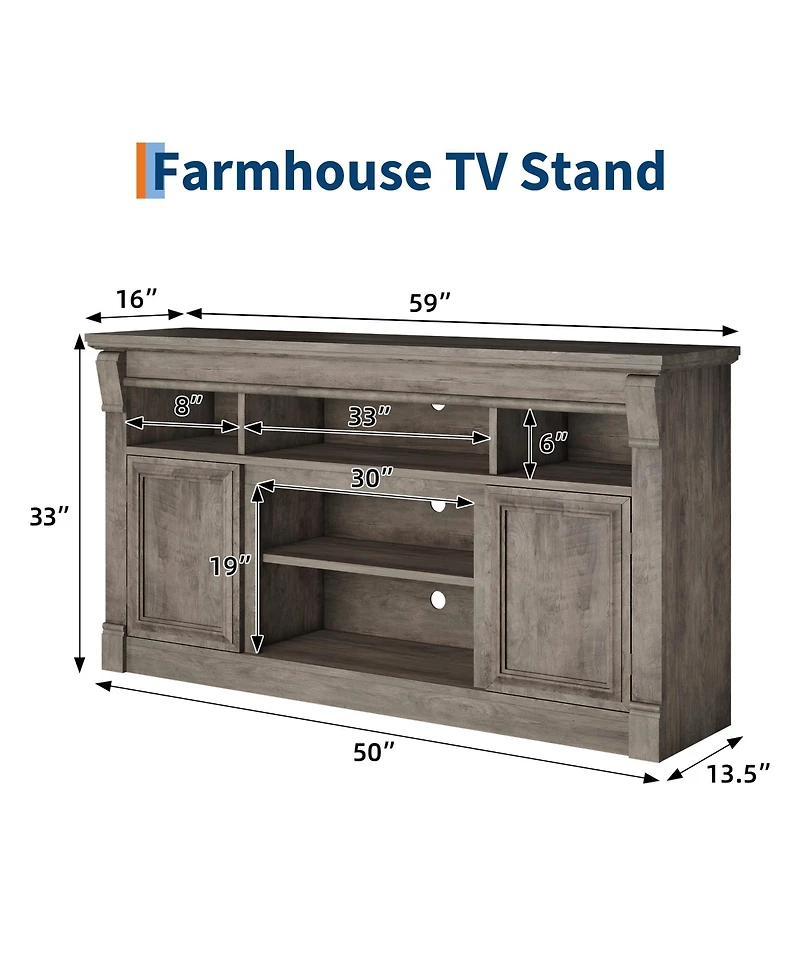 homfan Farmhouse Fireplace Tv Stand, 58 Inch Entertainment Center with 36 Electric Fireplace, 3D Realistic Flame, Media Console for Living Room