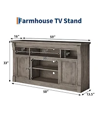 homfan Farmhouse Fireplace Tv Stand, 58 Inch Entertainment Center with 36 Electric Fireplace, 3D Realistic Flame, Media Console for Living Room