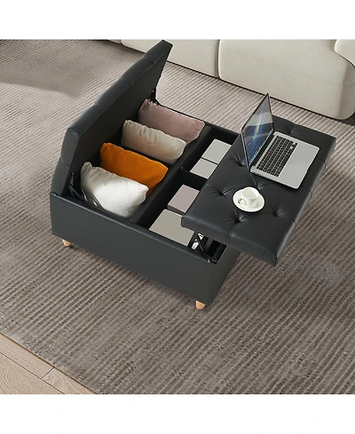 homfan Sherpa Upholstered Lift Top Storage Ottoman Tufted Bench, Heavy Duty Engineered Wood Living Room Furniture