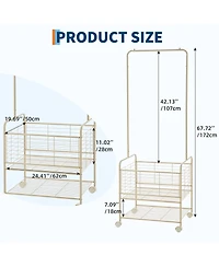 homfan Entryway Clothes Rack with Wheels and Storage Basket, 68 Inch Metal Hall Tree with Hanging Rod and Shelves for Coat, Bag, Shoe Storage