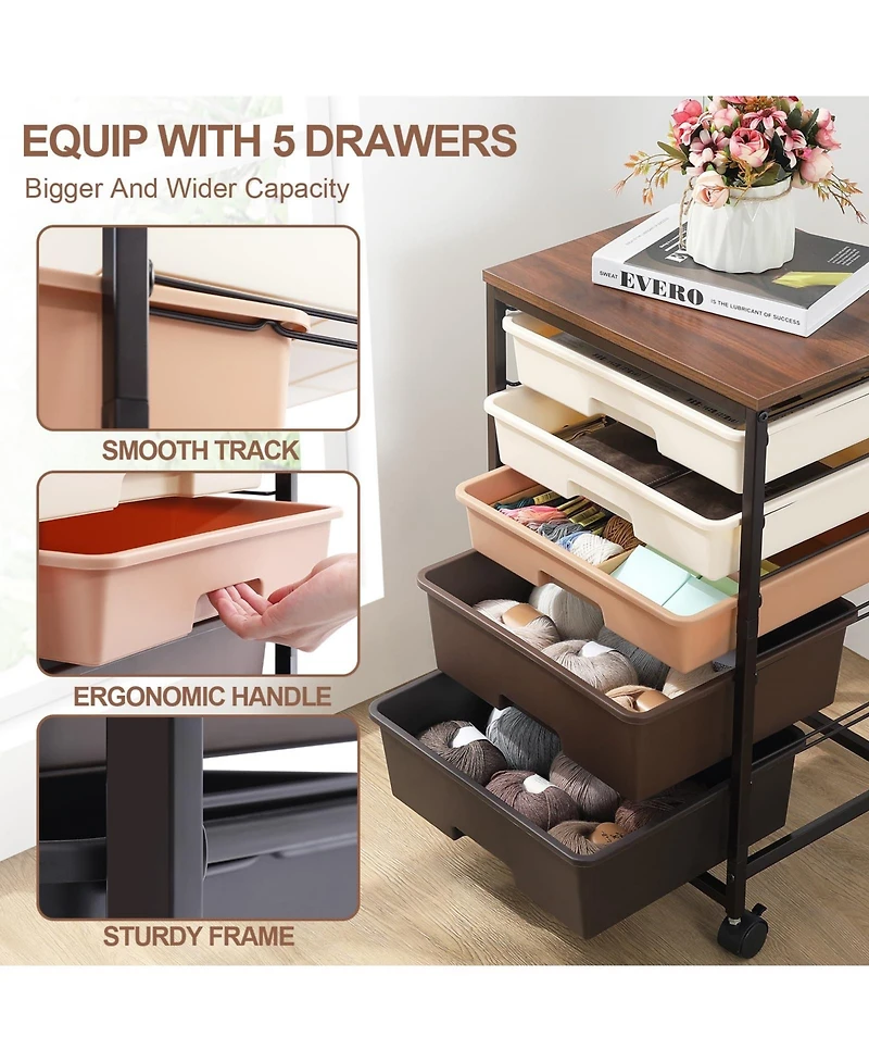 Xdovet Rolling Utility Storage Cart with Wooden Top