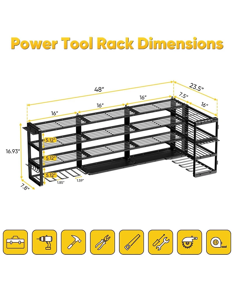 Xdovet Power Tool Organizer Wall Mount 4 Tier Drill Holder