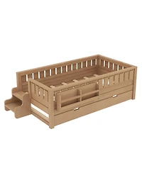Streamdale Furniture Twin Bed with Bookshelves Staircase Safety Rails and Trundle