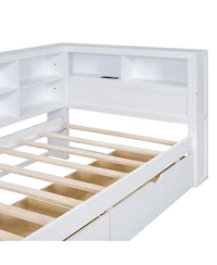 Streamdale Furniture Wooden Daybed with 2 Drawers Storage Shelf and Usb Ports