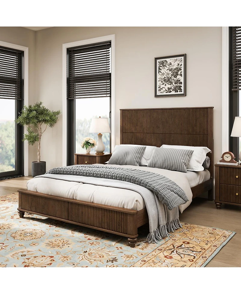 Streamdale Furniture Solid Wood Platform Bed Frame with Tall Headboard