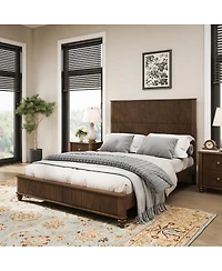 Streamdale Furniture Solid Wood Platform Bed Frame with Tall Headboard