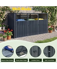 Sugift 3-Bin Metal Trash Can Storage Shed with Flip-Up Lids 94in x 31.5in x 49in