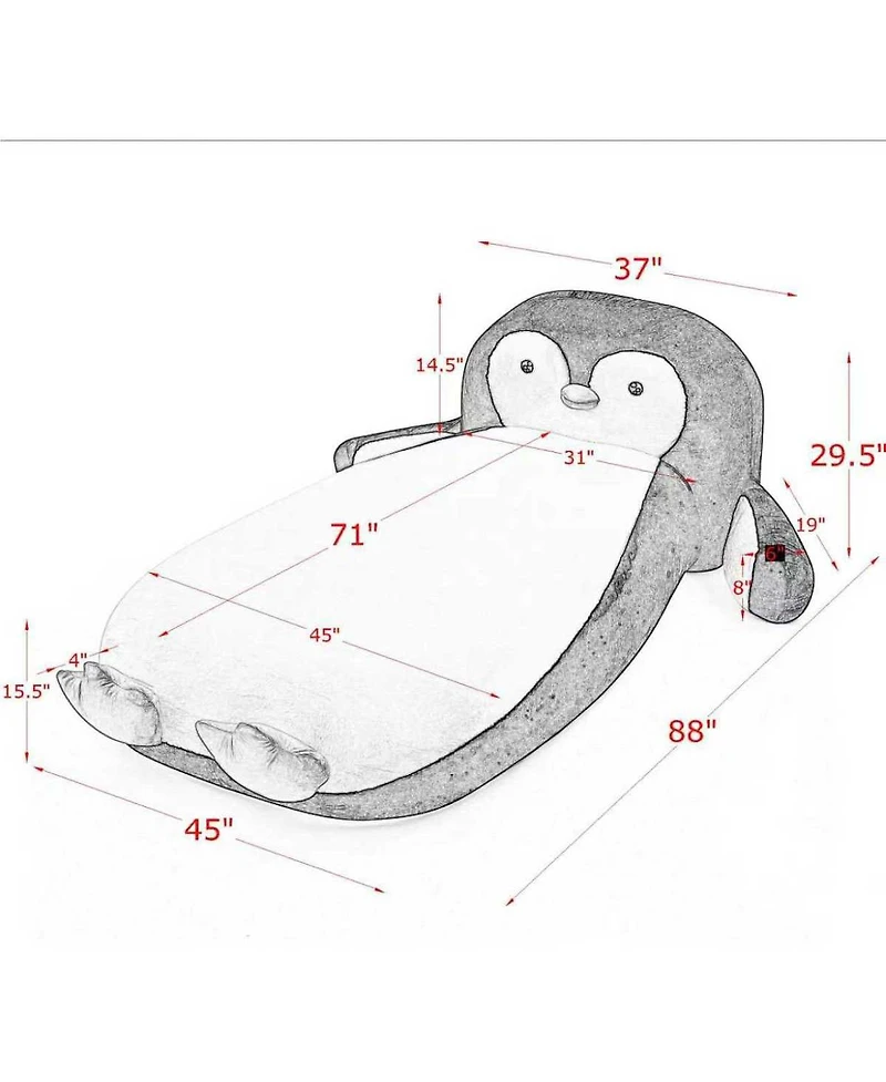 Streamdale Furniture Fluffy Faux Fur Penguin Bed Lounger for Kids