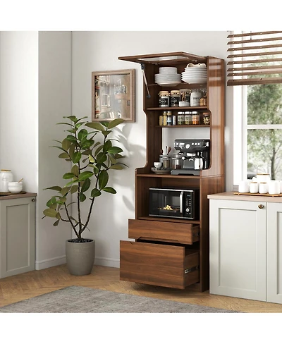 Streamdale Furniture Farmhouse Kitchen Pantry Hutch with Microwave Stand and Coffee Bar