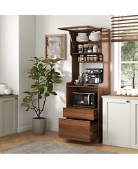 Streamdale Furniture Farmhouse Kitchen Pantry Hutch with Microwave Stand and Coffee Bar
